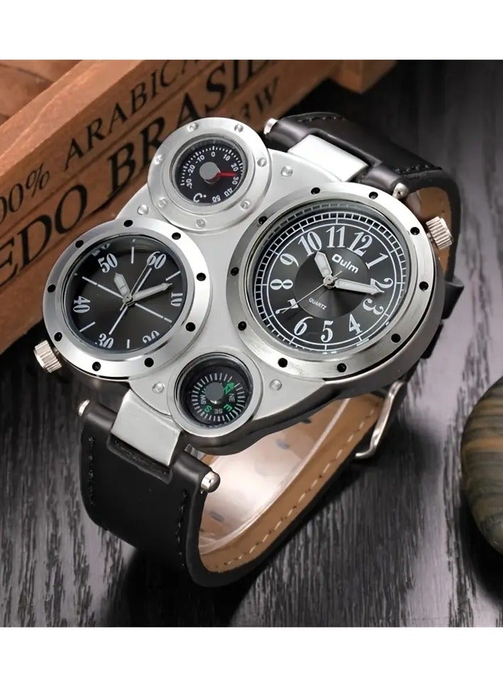 أولم الرياضة في الهواء الطلق الرجال الكبيرة رقم الكوارتز ساعة مع الحزام والبوصلة، شاشة كبيرة التناظرية، حالة الفولاذ المقاوم للصدأ، وظيفة التاريخ، الحركة الإلكترونية، التخييم ساعة - Image 2