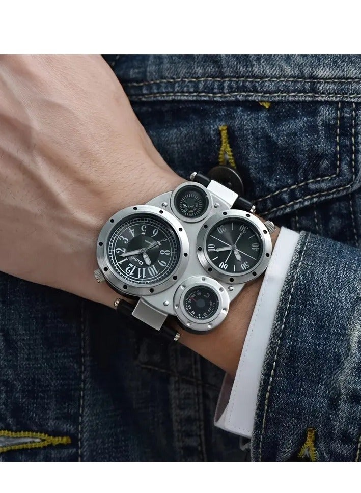 أولم الرياضة في الهواء الطلق الرجال الكبيرة رقم الكوارتز ساعة مع الحزام والبوصلة، شاشة كبيرة التناظرية، حالة الفولاذ المقاوم للصدأ، وظيفة التاريخ، الحركة الإلكترونية، التخييم ساعة - Image 3