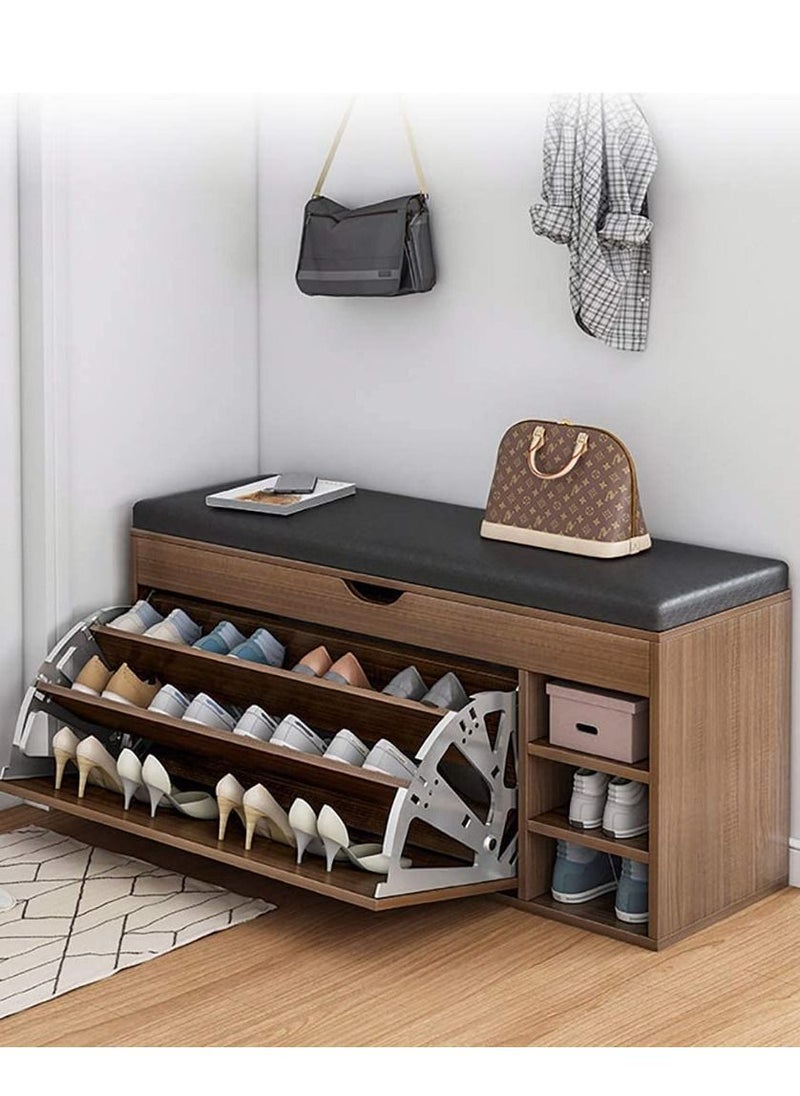 DubaiGallery Shoe Storage Bench with Hidden Shoe Rack,Leather Entryway Shoe Bench Seat Shoe Organizer Shoe Cabinet,Modern Entry Decorative.100 * 34 * 54cm (C-White=loocker)  - Image 3