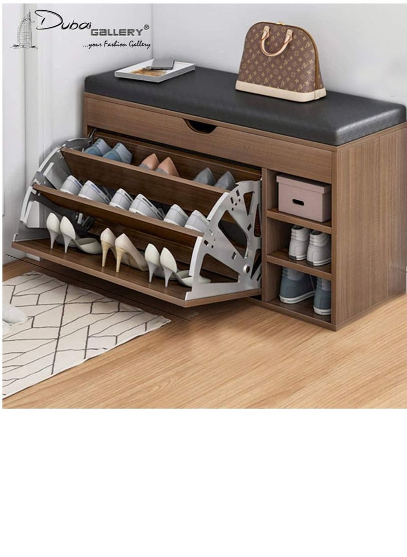DubaiGallery Shoe Storage Bench with Hidden Shoe Rack,Leather Entryway Shoe Bench Seat Shoe Organizer Shoe Cabinet,Modern Entry Decorative.100 * 34 * 54cm (C-White=loocker)  - Image 1