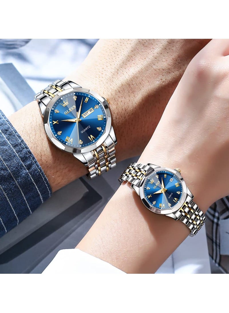 OLEVS His and Her Couple Watches Business Men Women Couple Set Pair Watch Matching Romantic Quartz Watch Stainless Steel Waterproof Date Men's Watches Women Watches Wrist Watch - Image 3