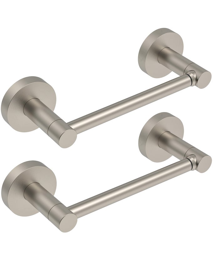 FIXSEN TOILET PAPER HOLDER BRUSHED NICKEL BATHROOM DOUBLE POST PIVOTING TISSUE ROLL HOLDER STAINLESS STEEL AND ZINC ALLOY WALL MOUNT DETACHABLE BRUSHED NICKEL 2PC 1