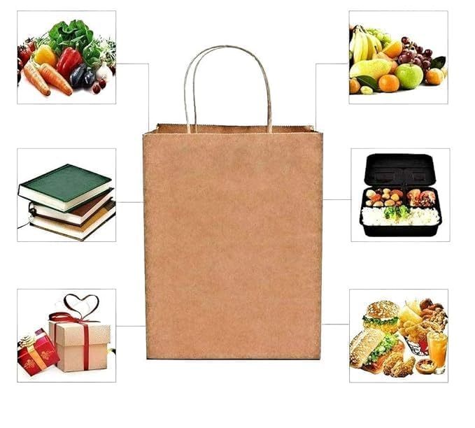 Khaana Packaging أكياس هدايا كهانة التعبئة أكياس هدايا ورقية متوسطة الحجم أكياس ورقية بنية مع مقابض أكياس تفضيل حفلات الزفاف بالجملة، أكياس تسوق كرافت، أكياس بضائع التجزئة (9x6x7 بوصة، عبوة من 10 قطع) - Image 3