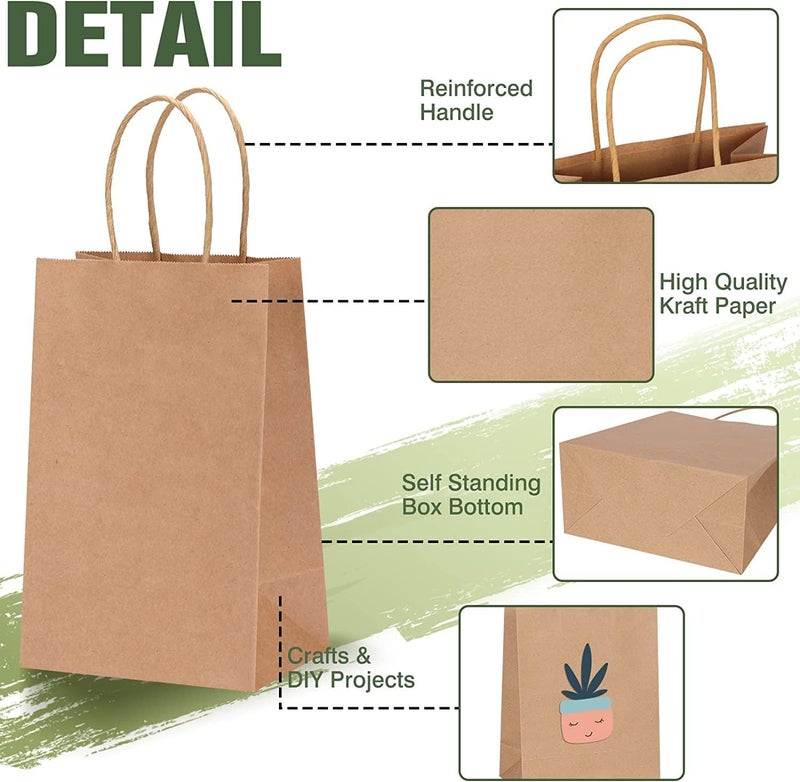 Khaana Packaging أكياس هدايا كهانة التعبئة أكياس هدايا ورقية متوسطة الحجم أكياس ورقية بنية مع مقابض أكياس تفضيل حفلات الزفاف بالجملة، أكياس تسوق كرافت، أكياس بضائع التجزئة (9x6x7 بوصة، عبوة من 10 قطع) - Image 2