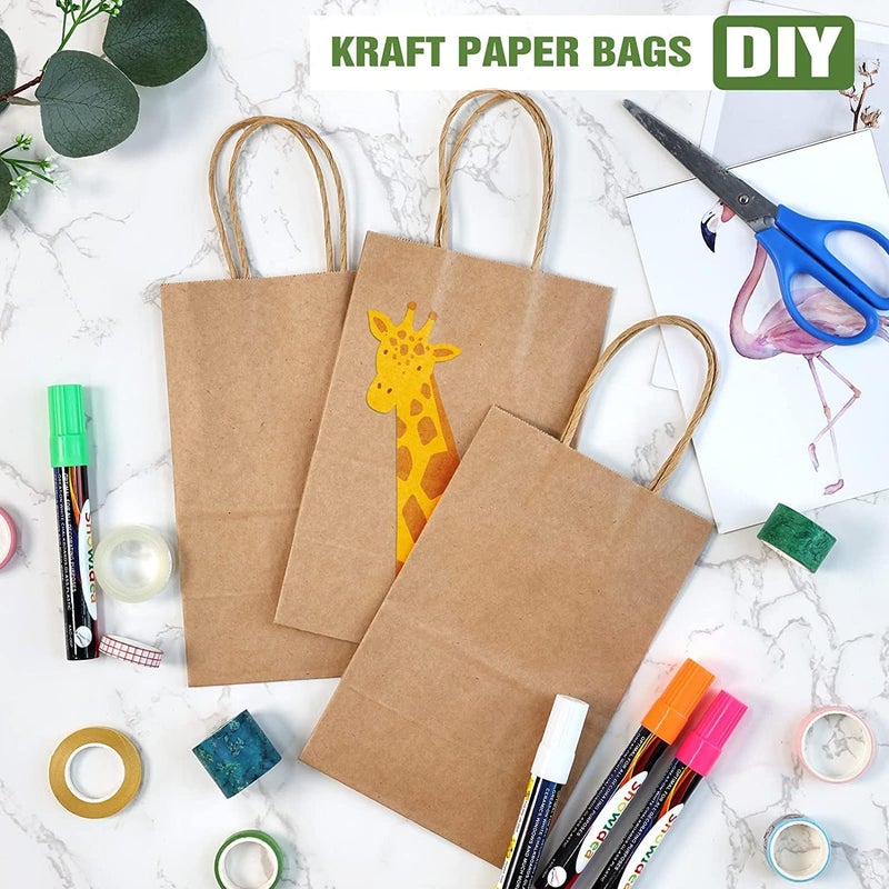 Khaana Packaging أكياس هدايا كهانة التعبئة أكياس هدايا ورقية متوسطة الحجم أكياس ورقية بنية مع مقابض أكياس تفضيل حفلات الزفاف بالجملة، أكياس تسوق كرافت، أكياس بضائع التجزئة (9x6x7 بوصة، عبوة من 10 قطع) - Image 4