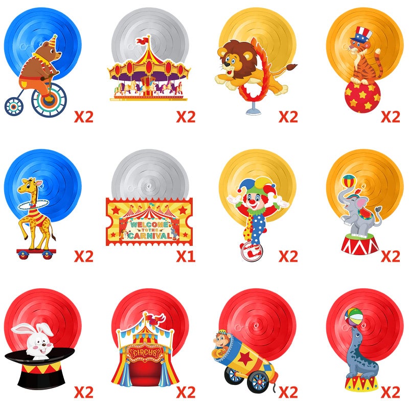 Zonon 30 Pcs Carnival Hanging Swirl Decorations Colorful Circus Animal Party Supplies Carnival Baby Shower Decor Double Sided Ceiling Circus Streamers for Kids Birthday Baby Shower Party Favors - Image 3