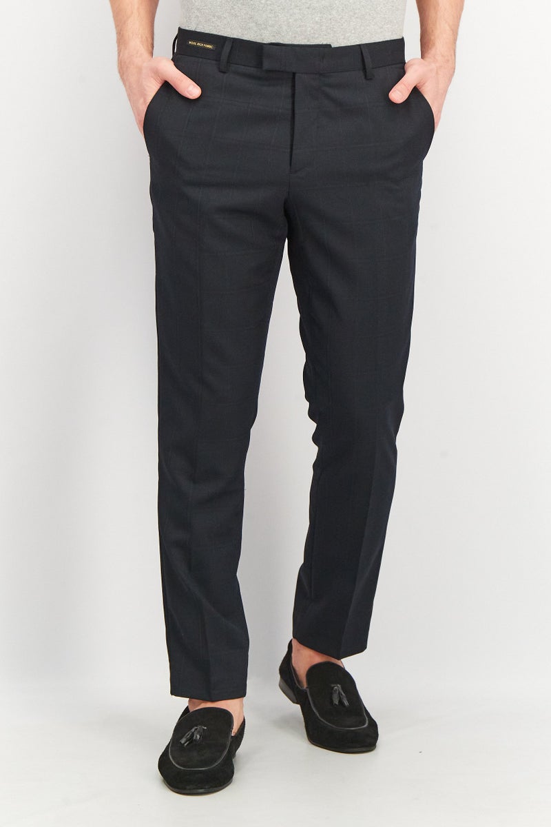 SELECTED Men Slim Fit Plaid Regular Dress Pants, Black  - Image 1