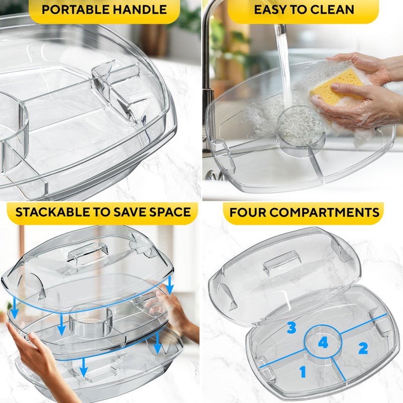 Benicci Premium Chilled Serving Tray for Parties - 15"" Ice Chilled Party Platter w/Lid & Dip Holder - Functional Cold Dish w/ 4 Compartments - Perfect for Fruits  Veggies  Shrimp Cocktail - Keeps Food Cool - Image 4