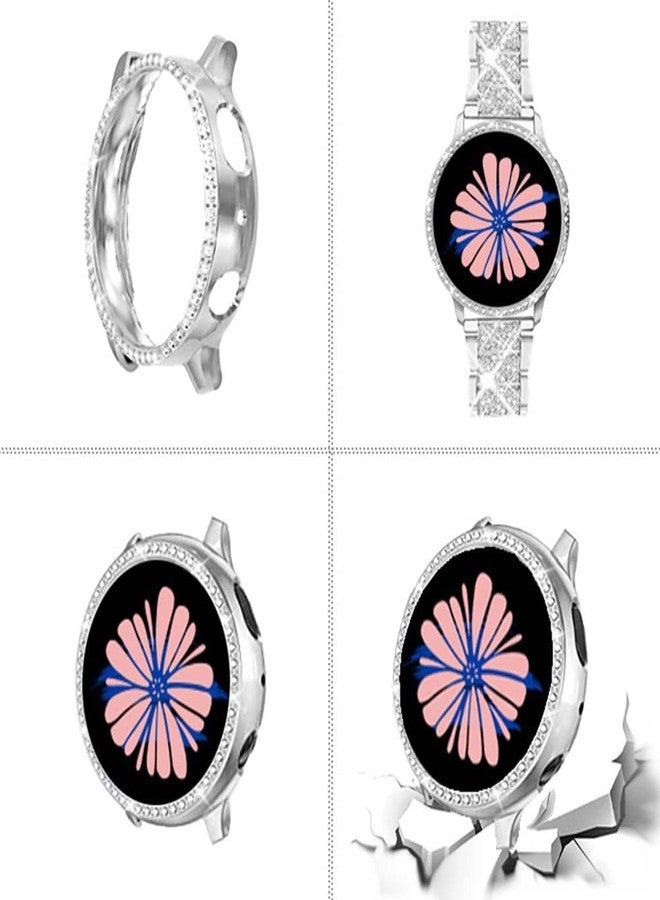 Mosonio Compatible with Samsung Galaxy Watch 7 Band 40mm, 20mm Bling Jewelry Metal Band with 40mm Cover Case for Women for Galaxy Watch 7（Silver,40 mm） - Image 3
