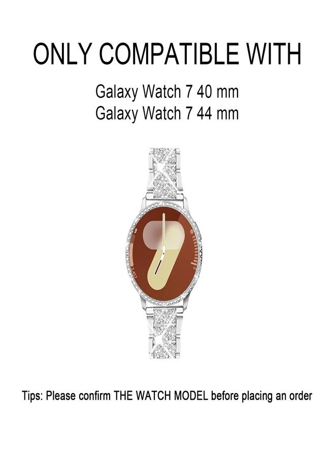 Mosonio Compatible with Samsung Galaxy Watch 7 Band 40mm, 20mm Bling Jewelry Metal Band with 40mm Cover Case for Women for Galaxy Watch 7（Silver,40 mm） - Image 2