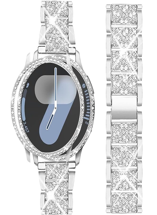 Mosonio Compatible with Samsung Galaxy Watch 7 Band 40mm, 20mm Bling Jewelry Metal Band with 40mm Cover Case for Women for Galaxy Watch 7（Silver,40 mm） - Image 1