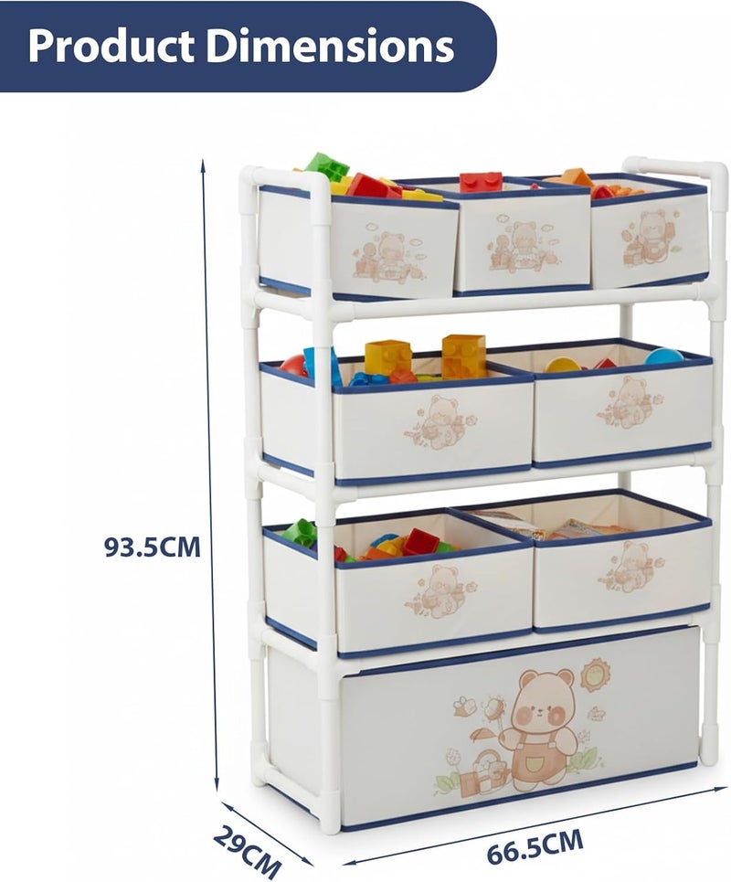 Bentifar Kids Toy Storage Organizer, 4-Tier Shelf with 8 Fabric Bins & XL Bottom Chest, Cute Bear Design for Nursery and Playroom, Removable Foldable Baskets, Child-Safe Plastic Frame, Easy Assembly - Image 2