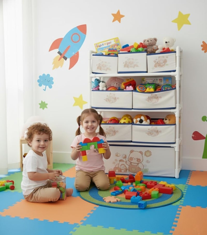 Bentifar Kids Toy Storage Organizer, 4-Tier Shelf with 8 Fabric Bins & XL Bottom Chest, Cute Bear Design for Nursery and Playroom, Removable Foldable Baskets, Child-Safe Plastic Frame, Easy Assembly - Image 3