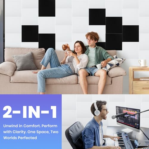 Focusound 18 Pack Sound Proof Panels for Walls, Self-Adhesive Acoustic Panels Sound Absorbing, 12" X 12" X 0.4" High Density White Square Soundproof Wall Panels - Image 5