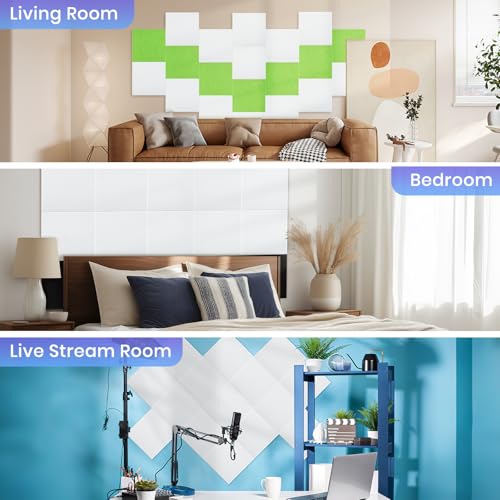 Focusound 18 Pack Sound Proof Panels for Walls, Self-Adhesive Acoustic Panels Sound Absorbing, 12" X 12" X 0.4" High Density White Square Soundproof Wall Panels - Image 2
