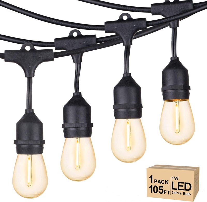 Svater Outdoor String Lights Led 105FT, Commercial Grade Patio Light with 1W Dimmable S14 Shatterproof Bulbs, ETL Listed Heavy-Duty Outside Waterproof Cafe Bistro Market Lighting Warm White - Image 1