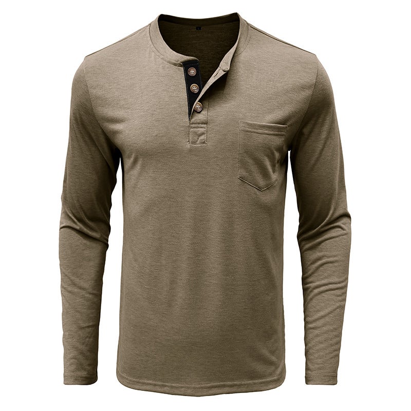 Men'S Long Sleeve Round Neck T-Shirt Men'S Base Shirt Men'S T-Shirt Henry Collar Top - Image 3