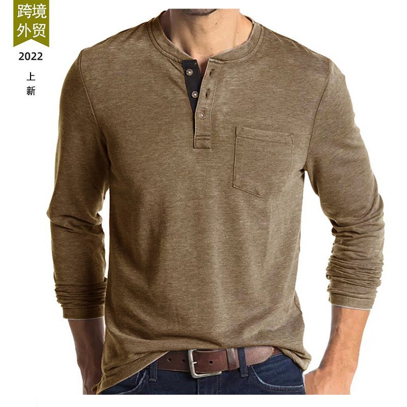 Men'S Long Sleeve Round Neck T-Shirt Men'S Base Shirt Men'S T-Shirt Henry Collar Top - Image 2