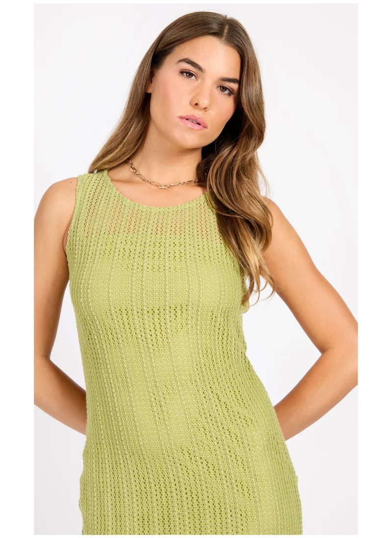 Little Mistress Cyber Lime Crochet Midi Dress