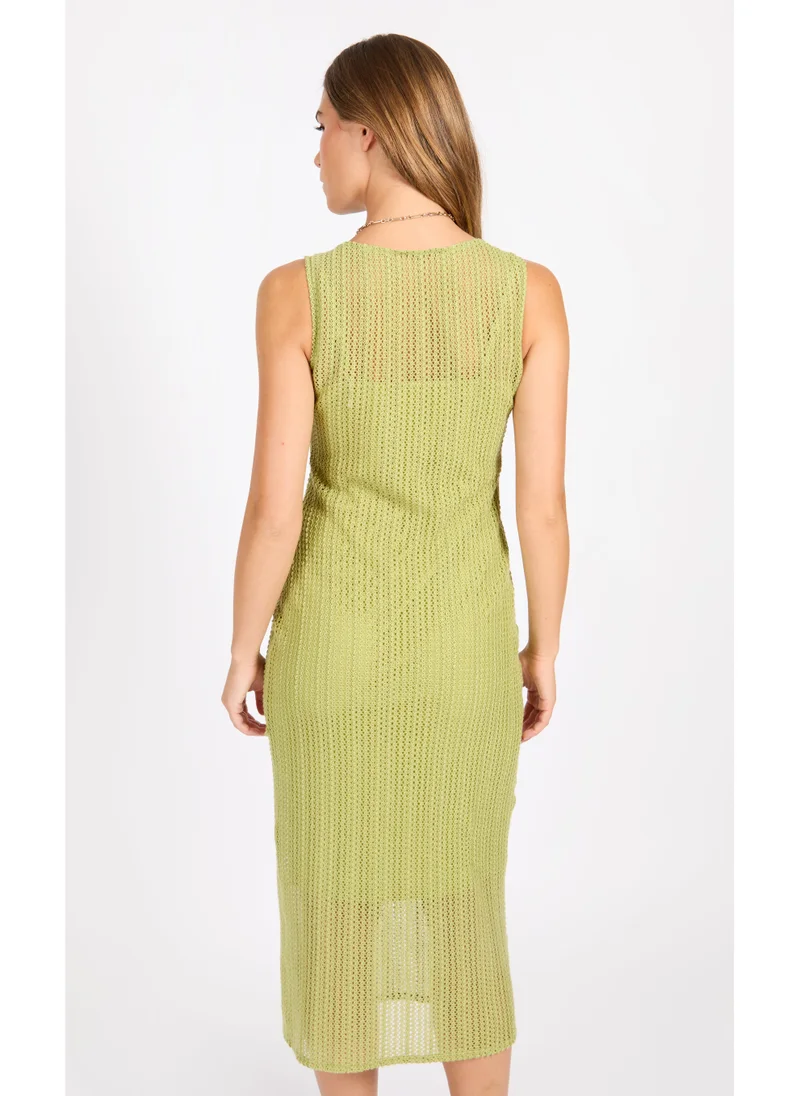 Little Mistress Cyber Lime Crochet Midi Dress