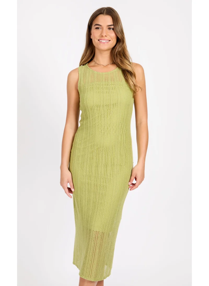 Little Mistress Cyber Lime Crochet Midi Dress