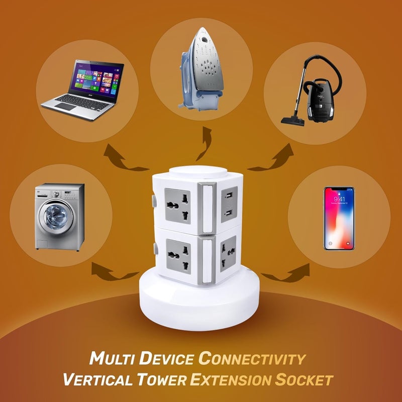 برج الطاقة العمودي العالمي مع سلك تمديد بطول 2.5 متر ومنافذ USB - Image 2