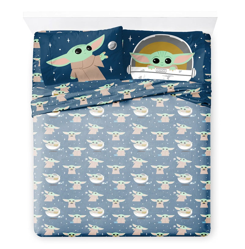 Jay Franco Star Wars The Mandalorian Hello Grogu Queen Size Sheet Set - 4 Piece Set Super Soft and Cozy Kids Bedding - Fade Resistant Microfiber Sheets (Official Star Wars Product) - Image 2