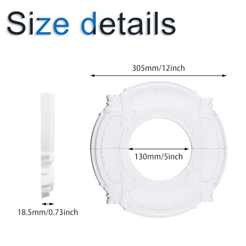 INCREWAY Split Design 12 Inch Ceiling Medallion for Lights & Fans - 5 Inch Cutout, Detachable PU Segments, Easy Install, White Ceiling Plate Decor - Image 2
