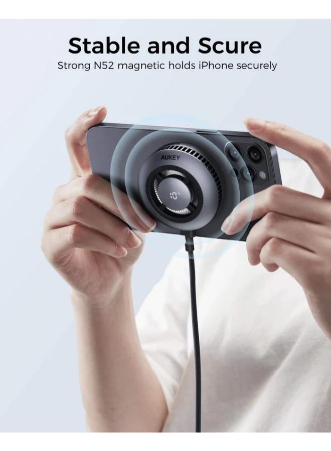 AUKEY MagFusion GameFrost Qi2 Active Cooling Wireless Charging Pad LC-G10 Grey - Image 5