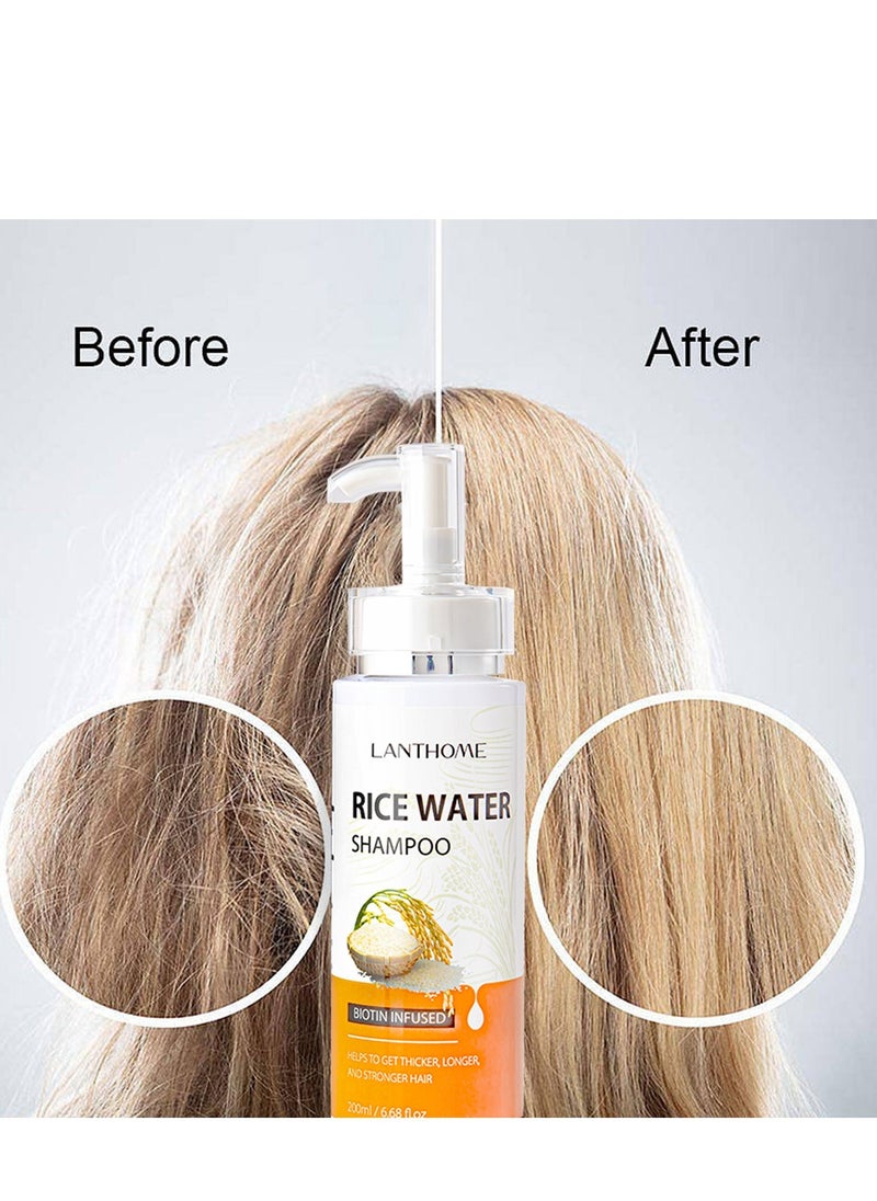 Lanthome Rice Water Shampoo, Hair Regeneration Shampoo, Rice Essence Shampoo, Can Prevent Hair Loss, Nourish and Repair Damaged Hair, Thin Hair and Baldness, And Promote Hair Growth 200ml - Image 4