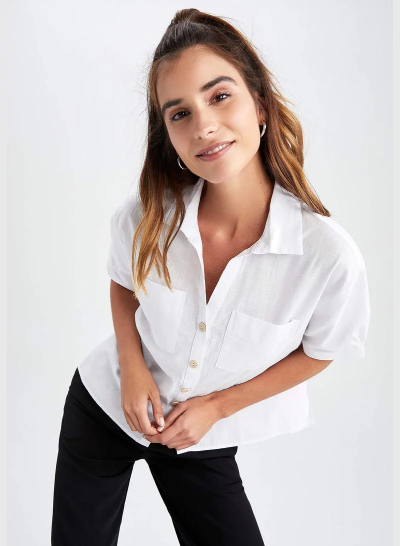 ديفاكتو Oversized Fit Linen Look Long Sleeve Shirt