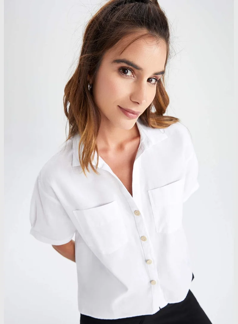 ديفاكتو Oversized Fit Linen Look Long Sleeve Shirt