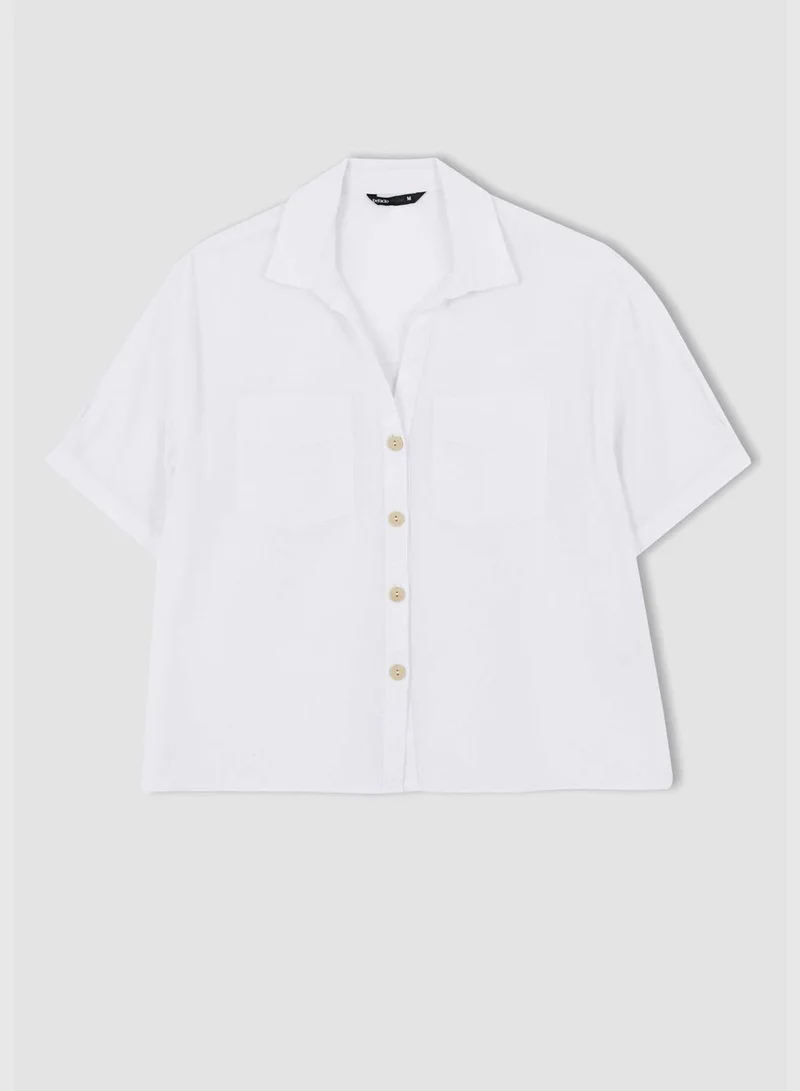 ديفاكتو Oversized Fit Linen Look Long Sleeve Shirt