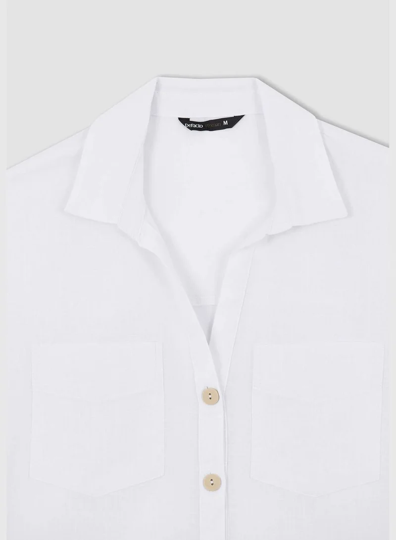 ديفاكتو Oversized Fit Linen Look Long Sleeve Shirt
