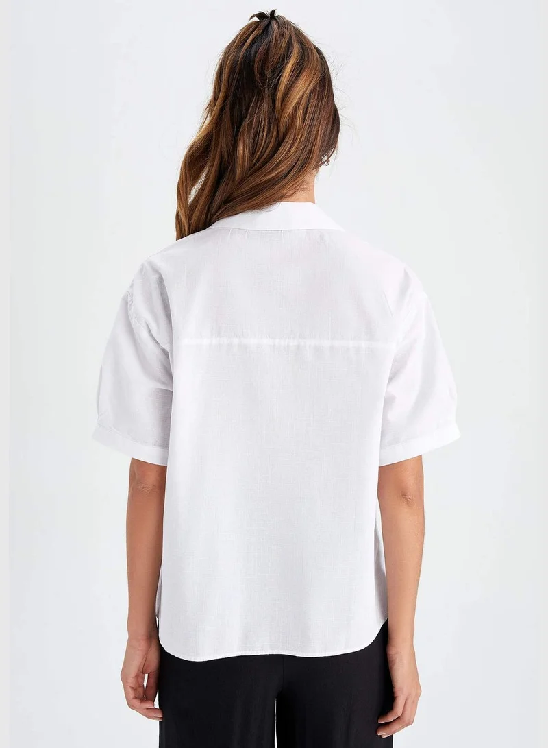 ديفاكتو Oversized Fit Linen Look Long Sleeve Shirt
