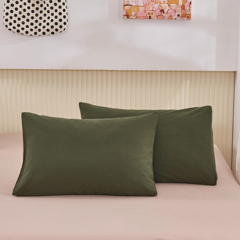 ECOCOTT 2 Pack Pillowcase Queen Size with Army Green Pillow Cases Set  100% Cotton Queen Pillow Covers Envelope Closure (Queen  20""x30"") - Image 2