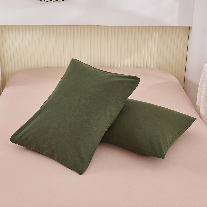 ECOCOTT 2 Pack Pillowcase Queen Size with Army Green Pillow Cases Set  100% Cotton Queen Pillow Covers Envelope Closure (Queen  20""x30"") - Image 3