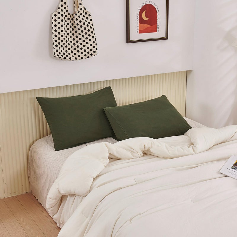 ECOCOTT 2 Pack Pillowcase Queen Size with Army Green Pillow Cases Set  100% Cotton Queen Pillow Covers Envelope Closure (Queen  20""x30"") - Image 5