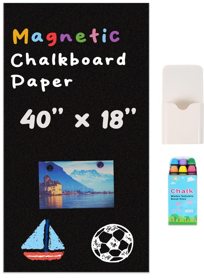 YOUNGJQ Magnetic Chalkboard Contact Paper for Wall 40" x 18" Self Adhesive Blackboard Wallpaper Peel and Stick Wall Decal with Starter Kit for Home Playroom Classroom - Image 1