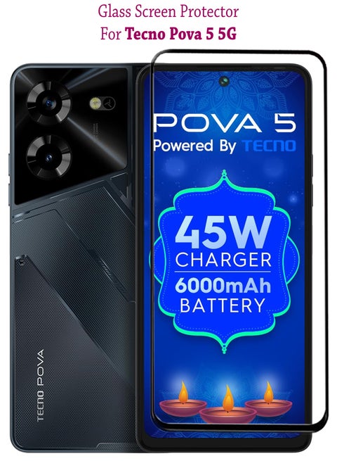 شاشة حماية من الزجاج المقوى لهاتف Tecno Pova 5 5G - أسود