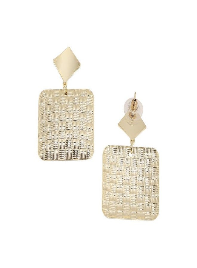 SOHI Women's Dented Square Drop Earrings For Casual Wear | Gold Colour | Alloy Material | Push Pin Closure | Metallic Earring - Image 5