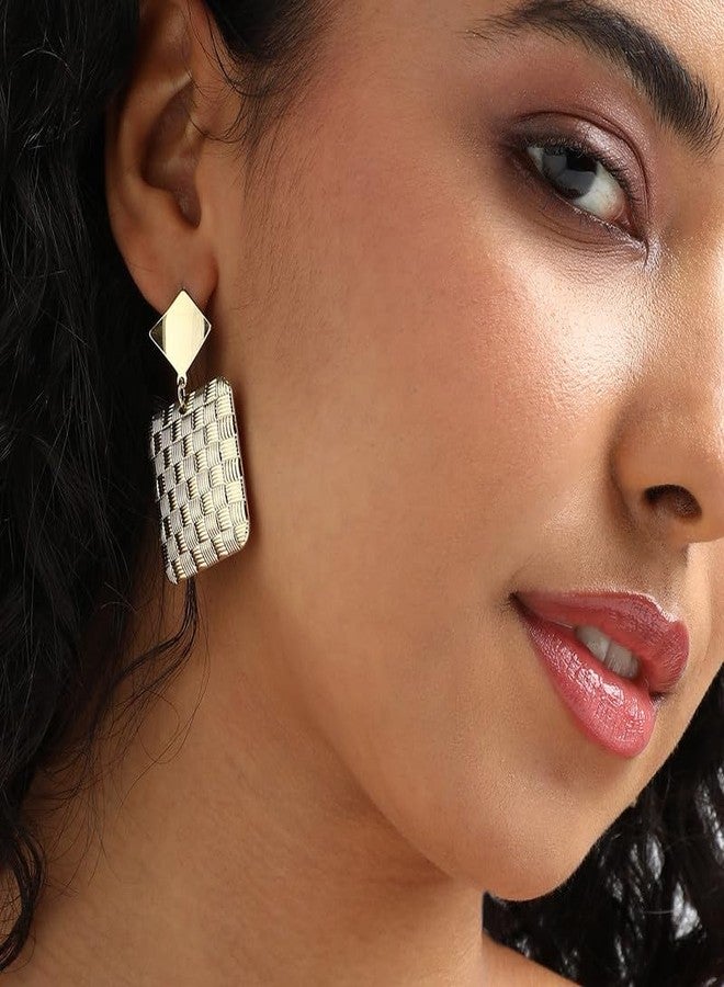 SOHI Women's Dented Square Drop Earrings For Casual Wear | Gold Colour | Alloy Material | Push Pin Closure | Metallic Earring - Image 4