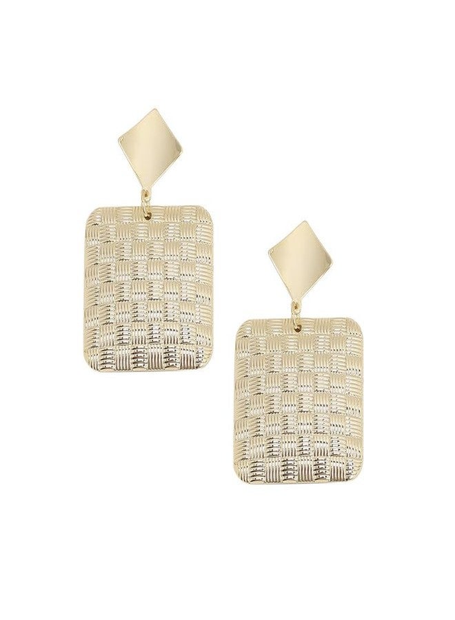 SOHI Women's Dented Square Drop Earrings For Casual Wear | Gold Colour | Alloy Material | Push Pin Closure | Metallic Earring - Image 1