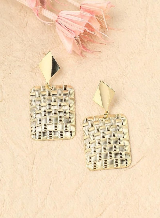 SOHI Women's Dented Square Drop Earrings For Casual Wear | Gold Colour | Alloy Material | Push Pin Closure | Metallic Earring - Image 2