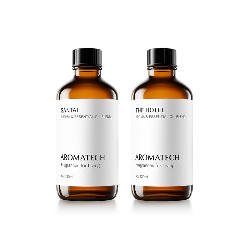 AromaTech Santal & The Hotel Set | Gift Set of Aroma Diffuser Essential Oils Blend of Santal Cardamom, Papyrus, Musk | The Hotel Peach, Red Rose, Pine - 120 Milliliter - Image 1