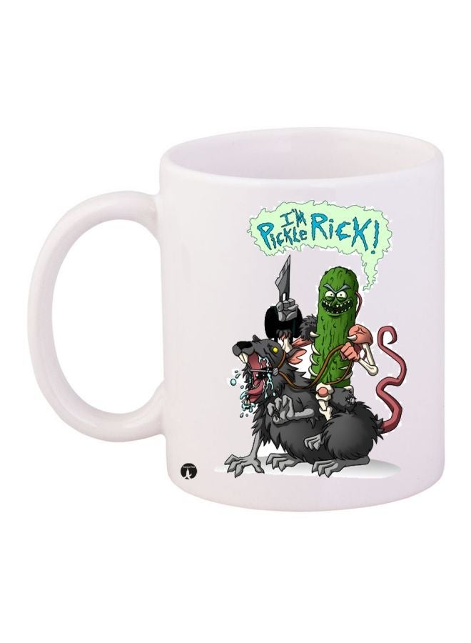 Cartoon Printed Coffee Mug White/Grey/Green 11ounce