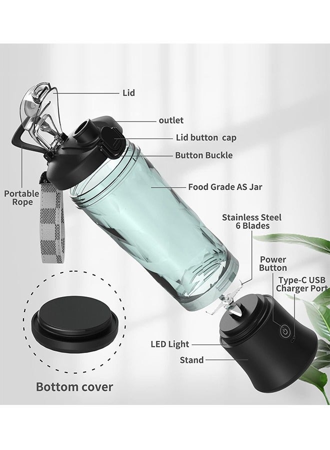 Personal Blender,Electric Juicer Blender Bottle,Sports Blender & Smoothie Maker, Shaker cups with Stainless Steel Blades for Ice & Frozen Fruits, Compact & Portable, Black - Image 3