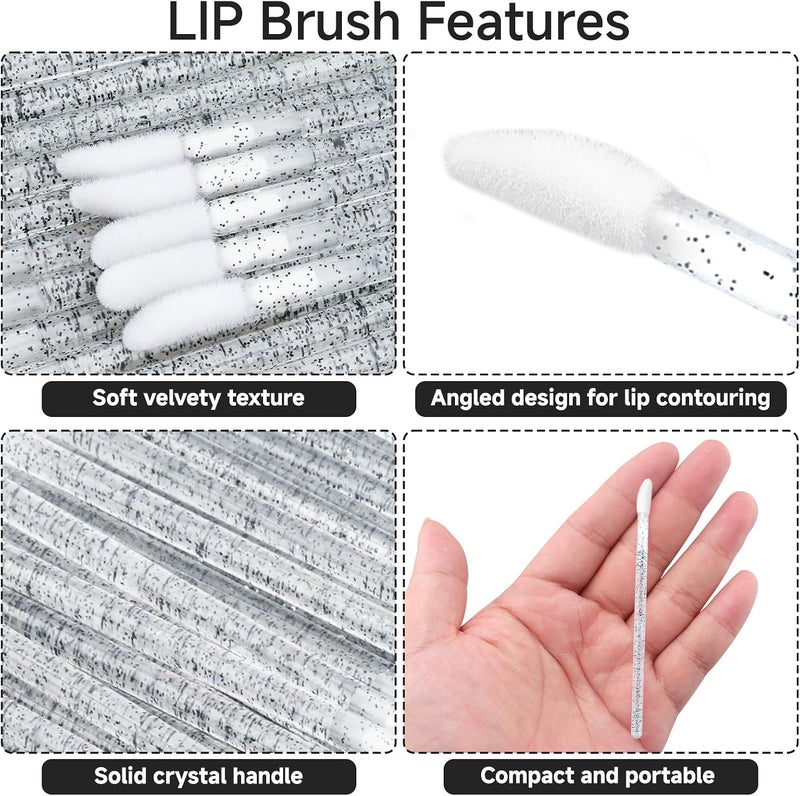 g2plus 100PCS Glitter Crystal Lip Brush, Disposable Lip Brushes Lip Gloss Applicators Lipstick Gloss Wands Applicator Perfect Makeup Tool Kits (Black) - Image 3