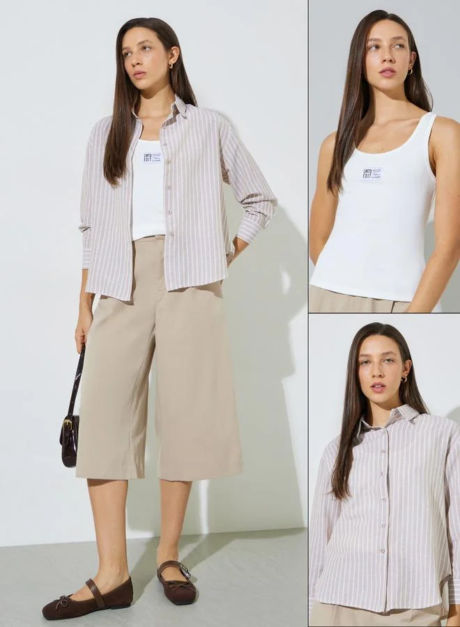 Styli Pack of 2 - Striped Long Sleeve Shirt and Tank Set