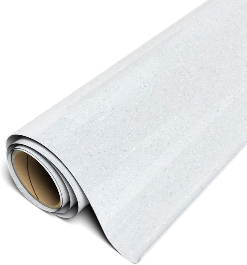 Siser Glitter HTV 118 x5ft Roll  Iron on Heat Transfer Vinyl White - Image 1